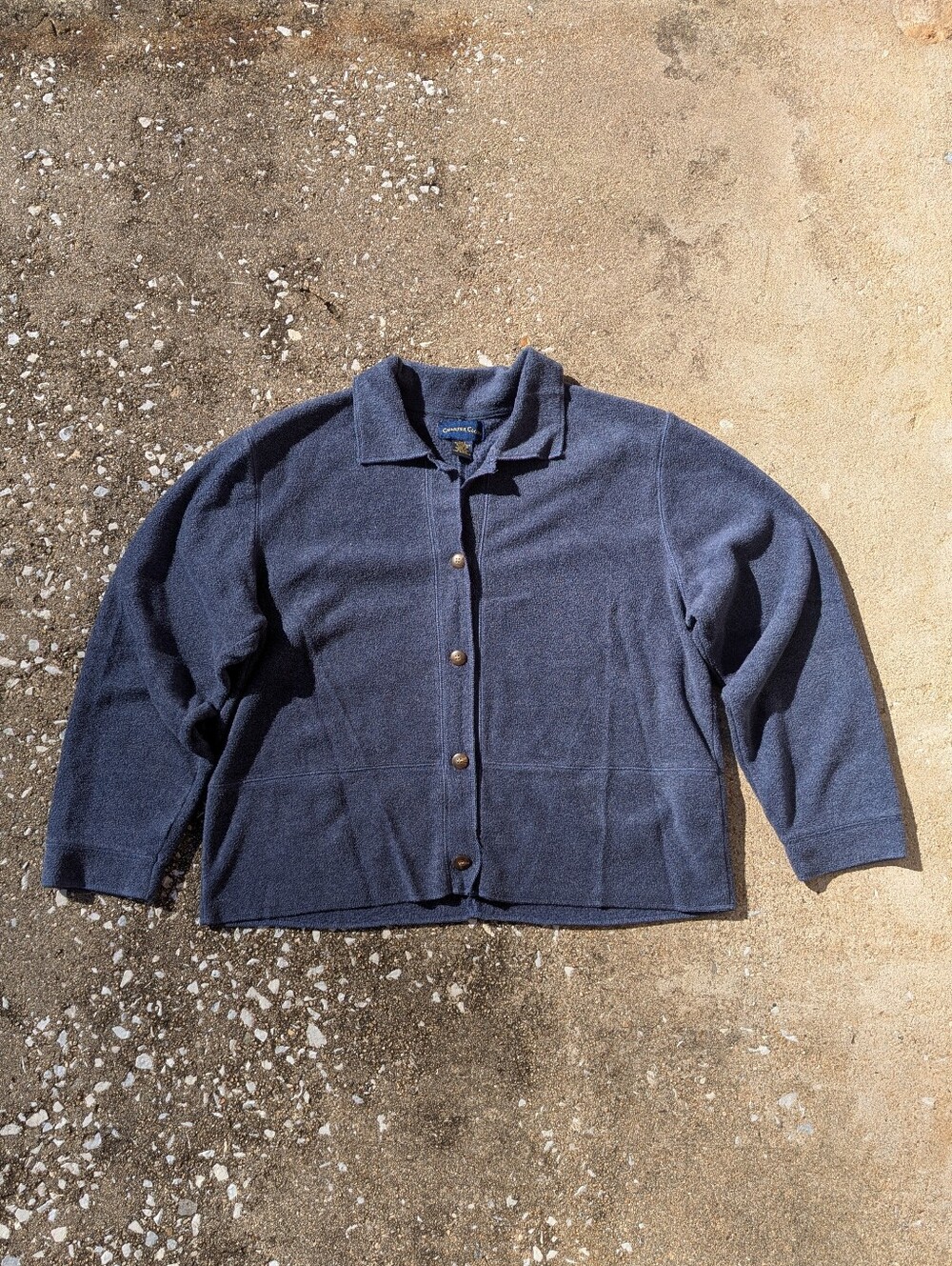 Charter Club Navy Blue Cropped Fleece Button-Up Cardigan